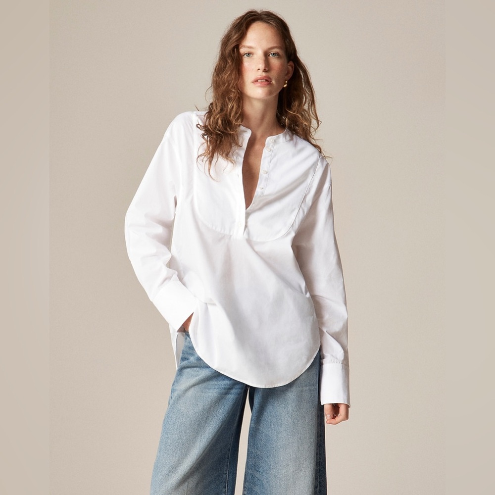 NWT J.Crew Tuxedo popover shirt in cotton poplin White Large Preppy Minimalist